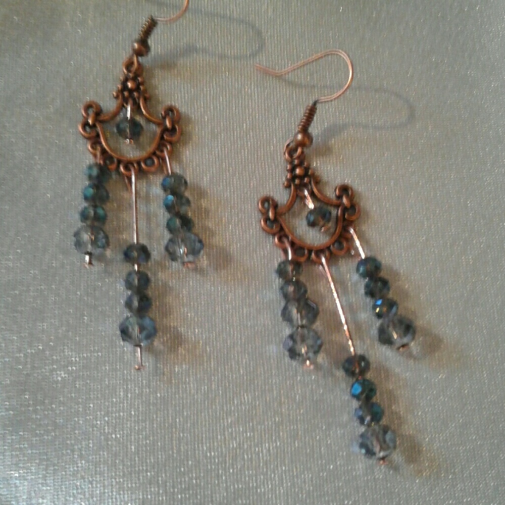 One of a kind copper and swarvoski earrings